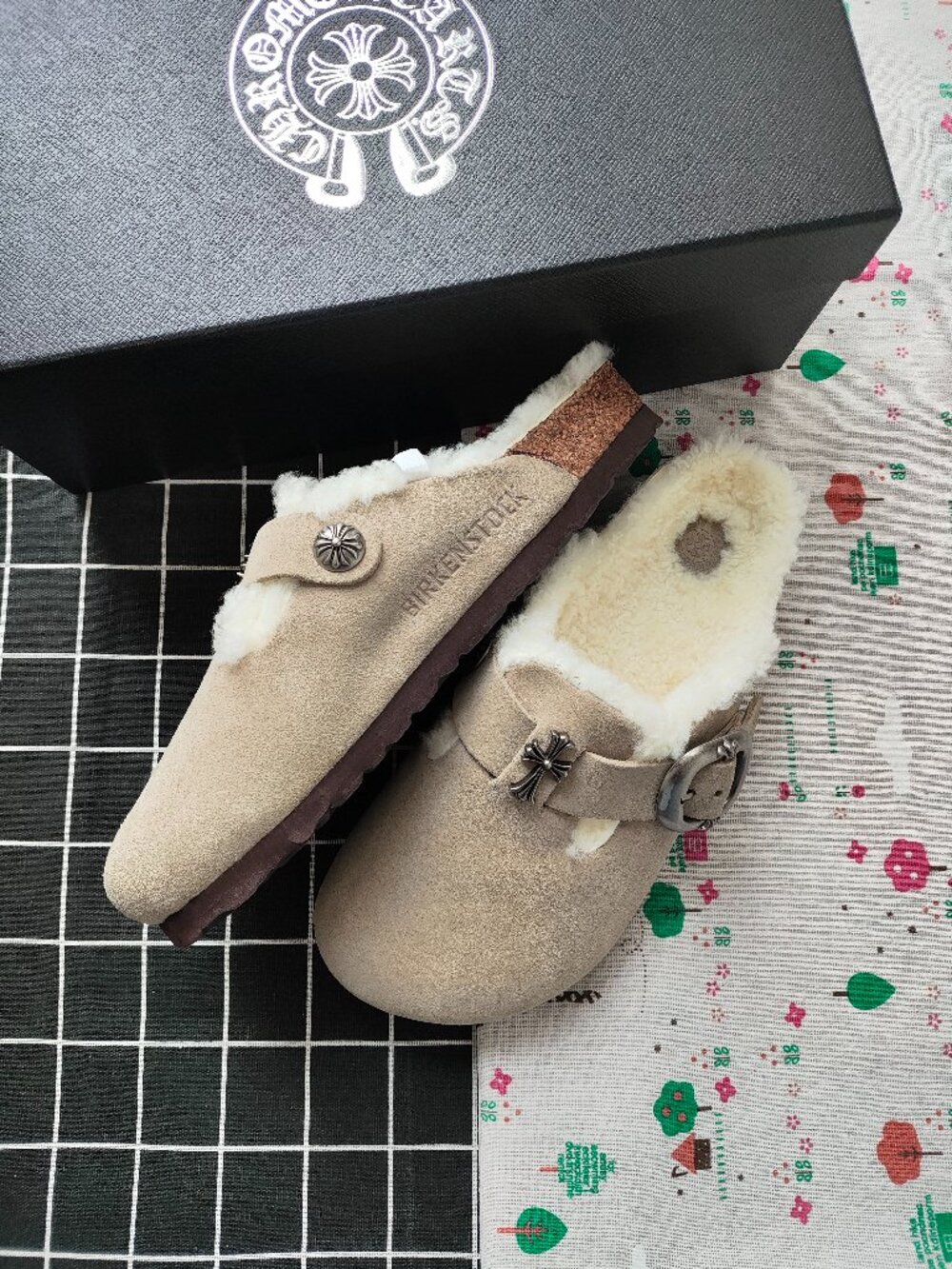Chrome Hearts x Birkenstock Custom Boston Fleece-Lined Mule Slippers